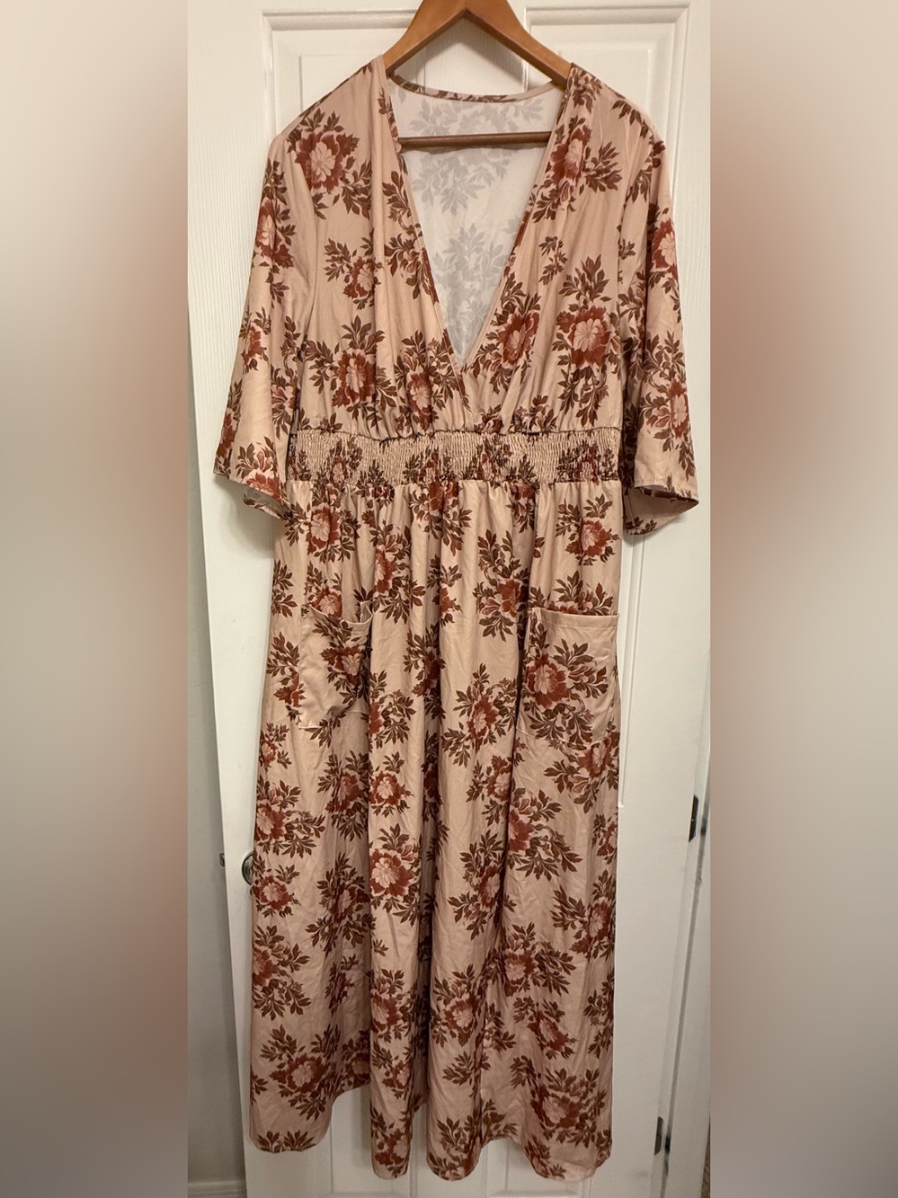 SHEIN Pink & Rust Floral Boho Maxi Dress with Pockets - 2XL